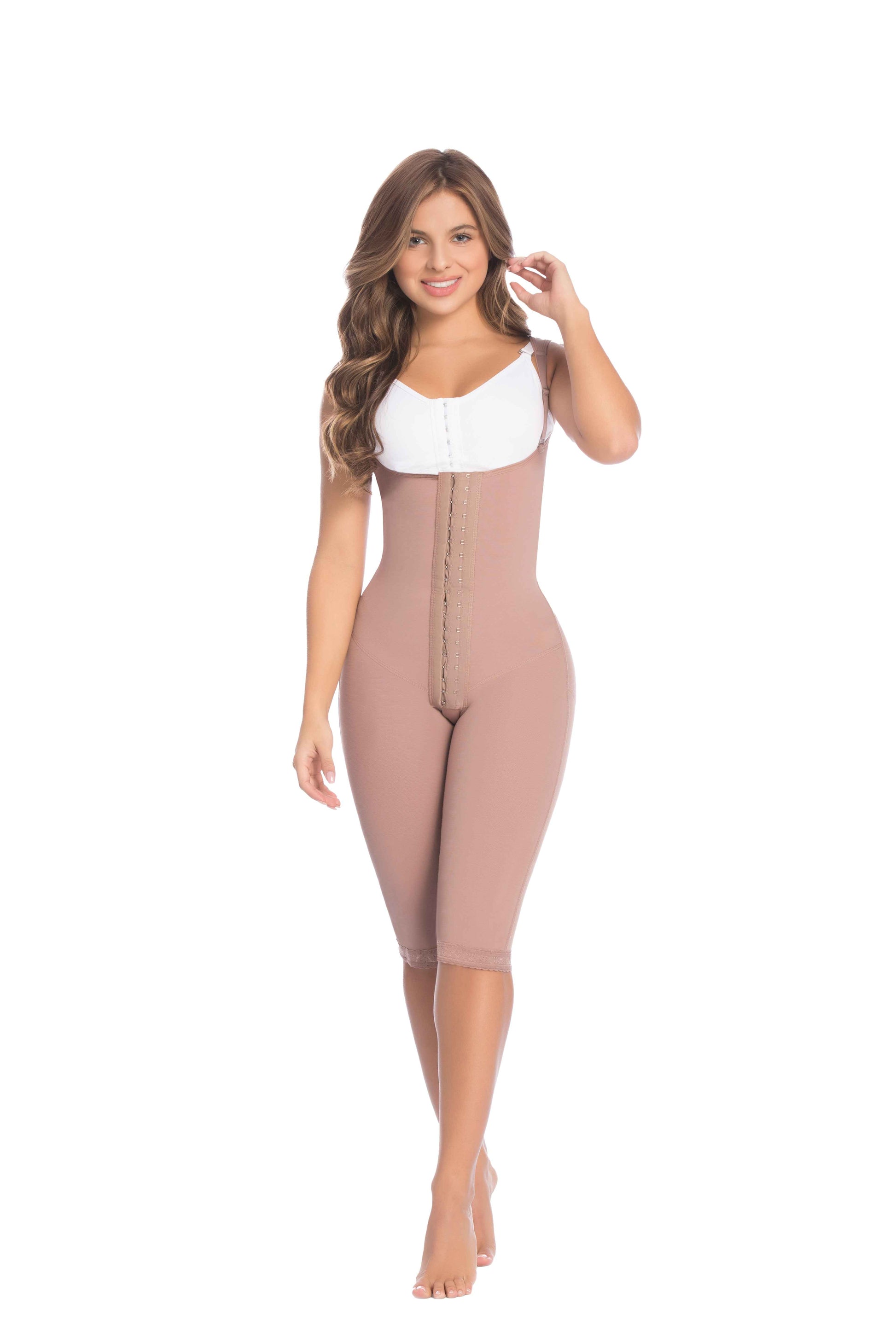 Fajate 11175 Knee Length Compression Garment w/ Full back coverage and 3-Level Hook Adjustment