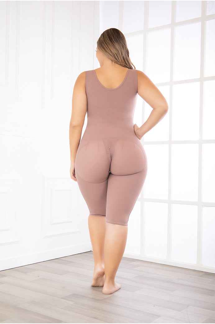 Fajate 11355 Fit 360 Knee Length Compression Garment w/ Full Back support, Adjustable Shoulder Straps & Perineal Zipper