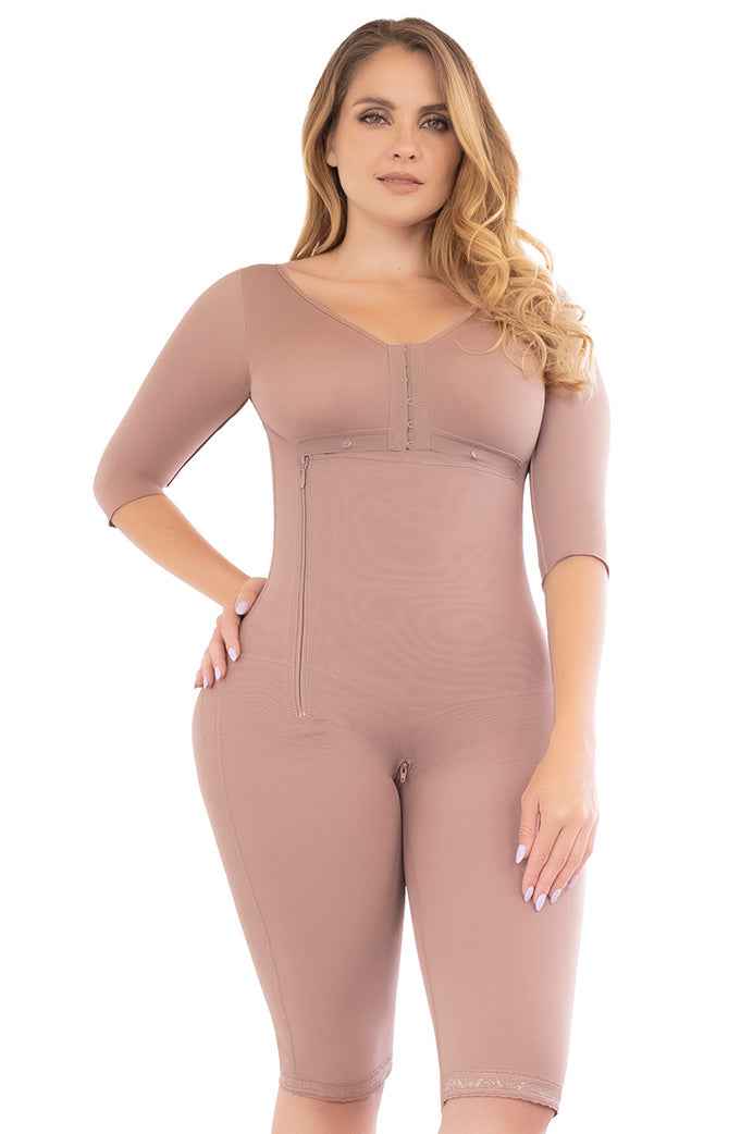 Fajate 11008 Knee-Length Compression Garment w/ Built In Bra, Sleeves and Lateral Zipper