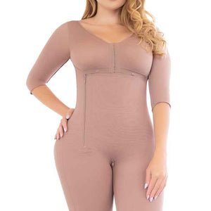 Fajate 11008 Knee-Length Compression Garment w/ Built In Bra, Sleeves and Lateral Zipper